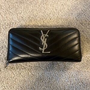 Yves Saint Laurent Black Wallet with Silver Logo
